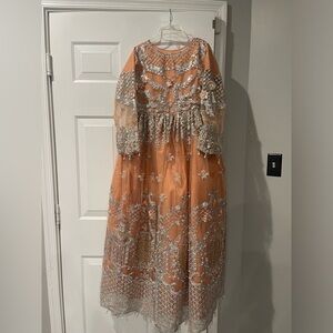 Peach colored maxi frock and dupatta